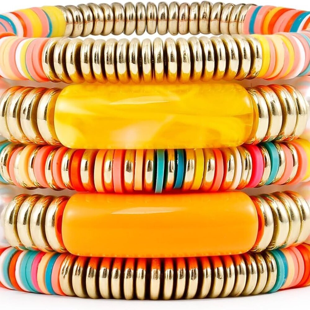 Bamboo Tube Bangles Bracelet Chunky Curved Stacking Clear Acrylic Colorful Beads